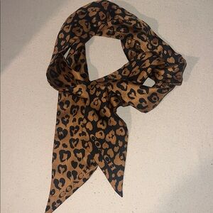 Coach Leopard Print Skinny Scarf Twilly Brown Black Silk Satin 60” Chic
